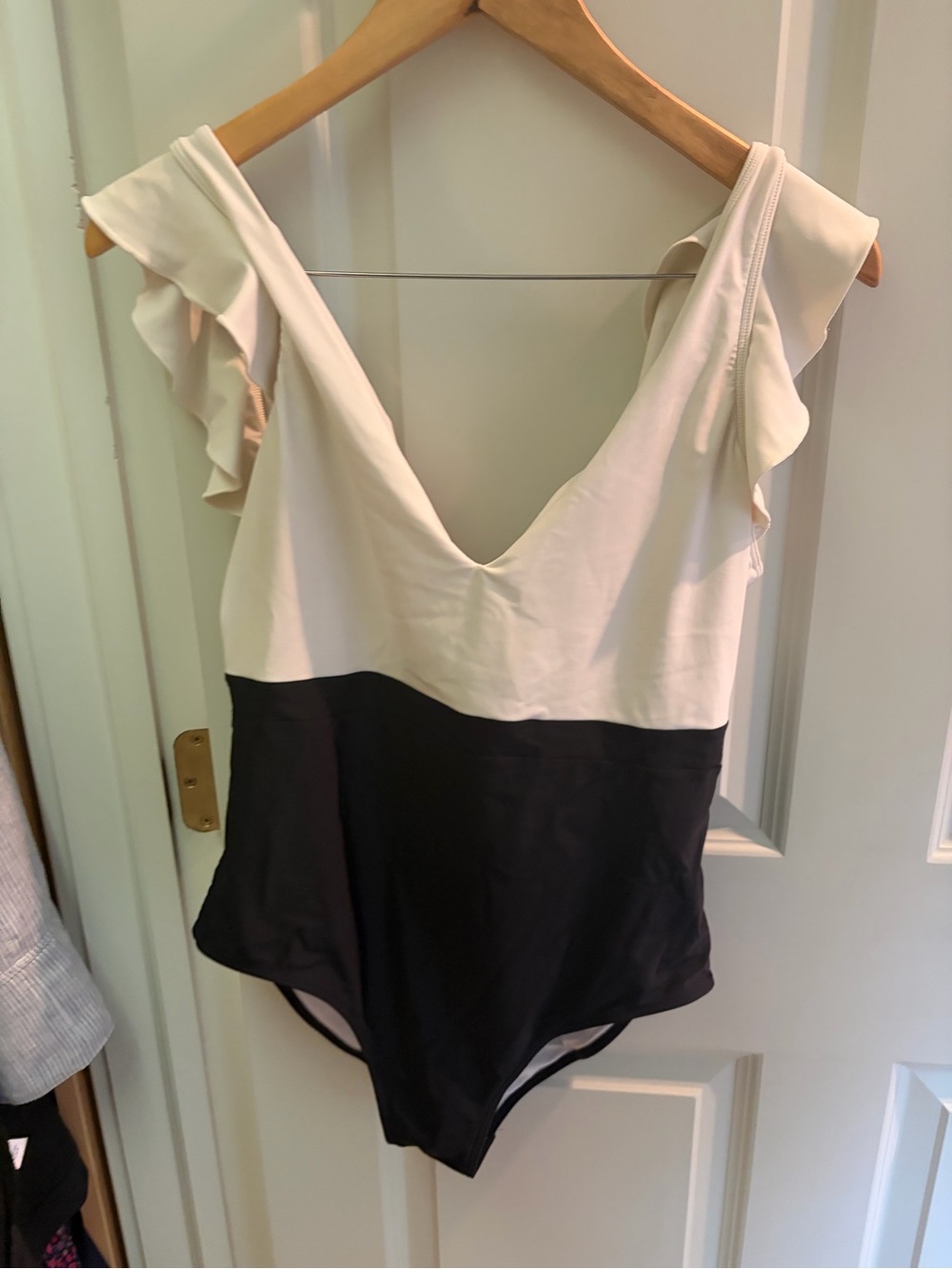 summersalt Two-Tone Ruffle Strap One-Piece Swimsuit - Cream & Black
